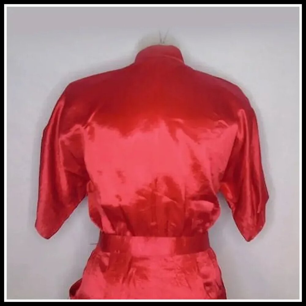 40s Style Red Satin Sheath Dress, Military Influence Retro Swing VFG &0s Vintage - Picture 8 of 14
